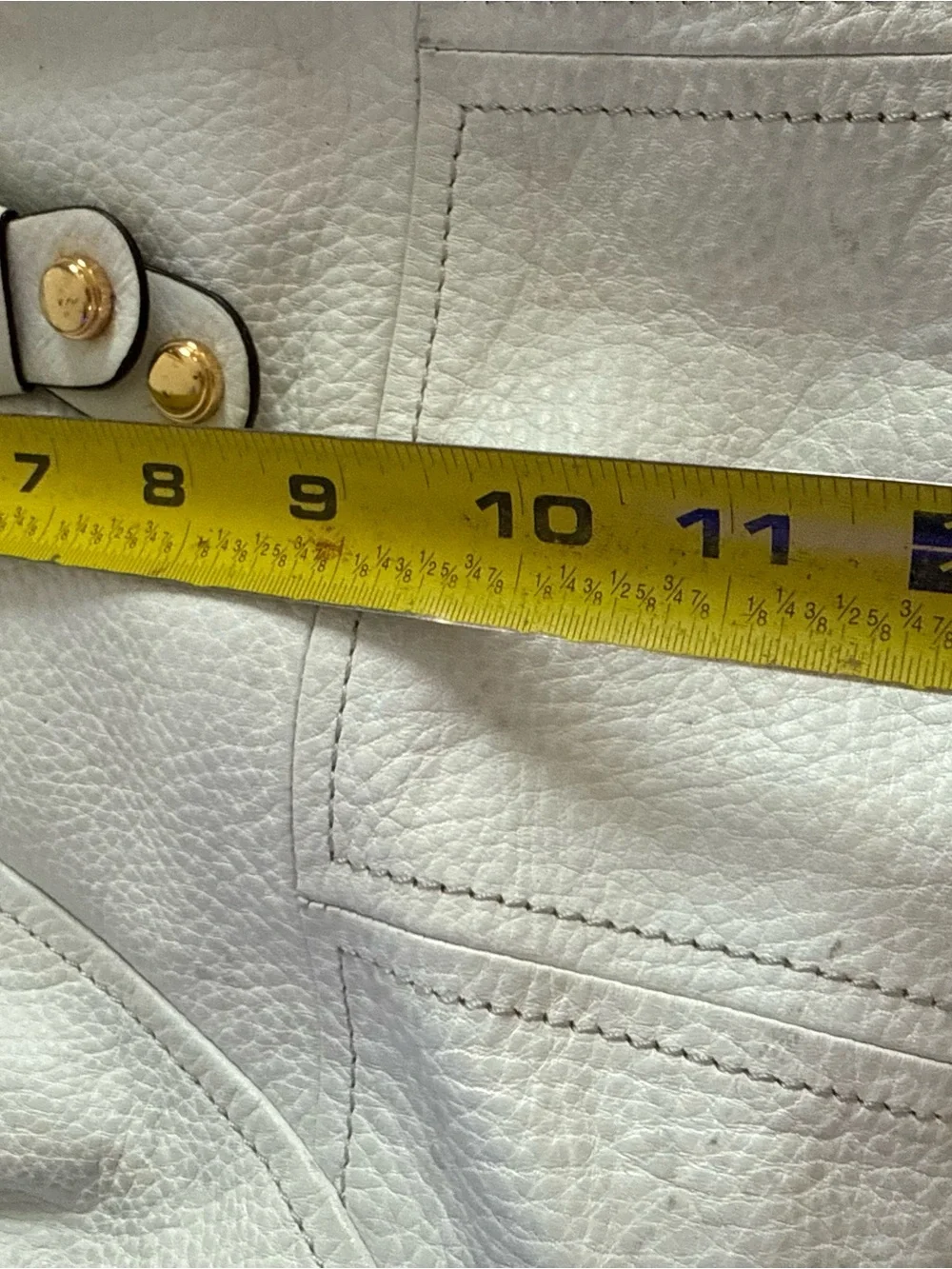 b. makowsky White Leather Shoulder Bag with Gold Ring Detail